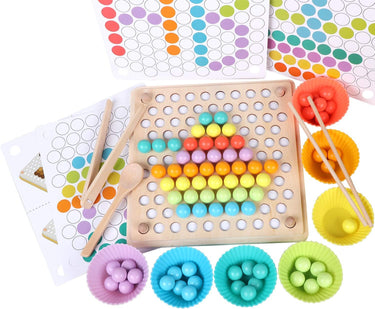 Ecotoys Grip & Play | Motricità fine e divertimento nell'apprendimento - Tavola di perline in legno con gioco con pinzette per lo sviluppo educativo!